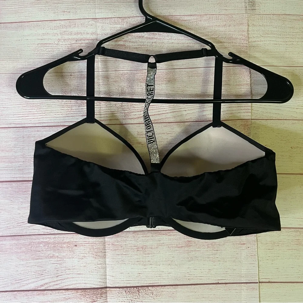 Victoria’s‎ Secret Black T-Back Sine Bling Logo Push Up Bra Size 36D